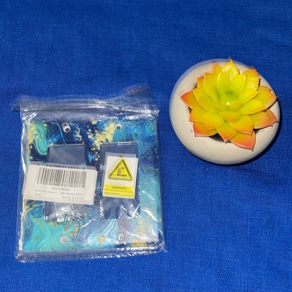 Marble Blue Abstract Decorative Double Rocker/Decora Light Switch Cover Electr.